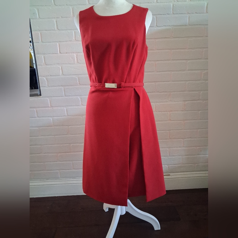 White House Black Market Sleeveless Red Belted Midi Dress